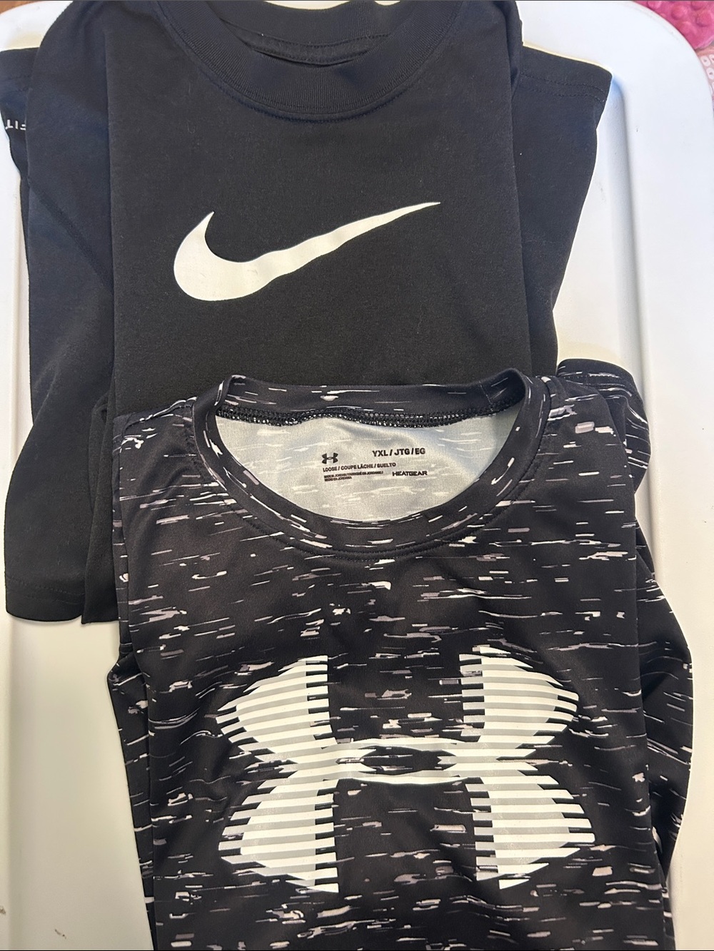 Under Armour and Nike Black and White Logo Short Sleeve Performance Top Boys XL